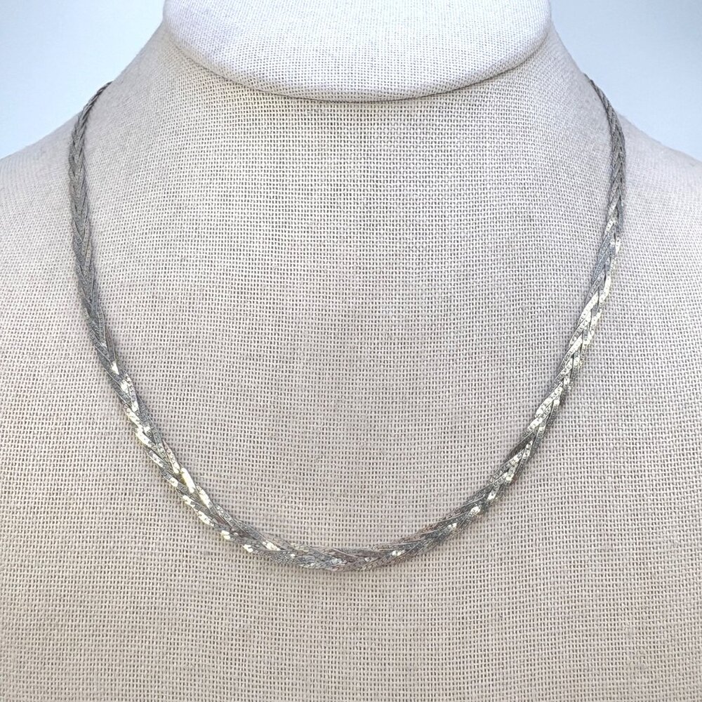 VTG Sterling Silver 925 Braided Herringbone Chain Necklace Size 19" Length
